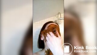 Nasty milf smearing shit on her face