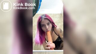 Pretty bitch shits dildo play sucks turds too