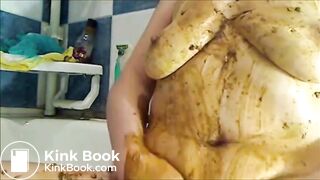 woman smearing shit on boobs