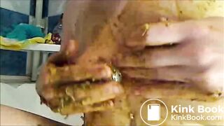 woman smearing shit on boobs