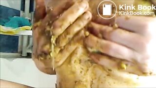 woman smearing shit on boobs