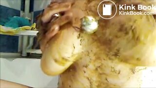 woman smearing shit on boobs