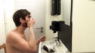 mature woman smearing face with scat