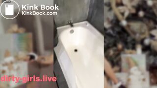 Red hair girl dirty play in public places and bath