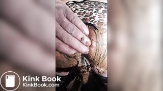 Anal scat play with bedpost