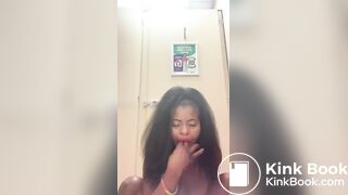 Filthy ebony piss puke shit cam girl public toilet