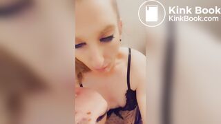Girl eating poop on the toilet