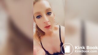 Girl eating poop on the toilet