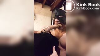 big guy sucks on dirty dildo