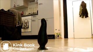 older guy eating shit off a dildo