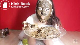 mature woman covers face with shit