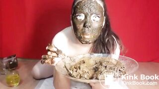 mature woman covers face with shit