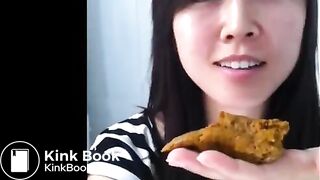 Beautiful Chinese scat girl pooping and eating own