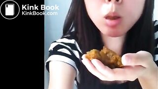 Beautiful Chinese scat girl pooping and eating own