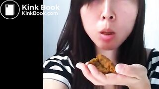 Beautiful Chinese scat girl pooping and eating own