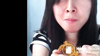 Beautiful Chinese scat girl pooping and eating own