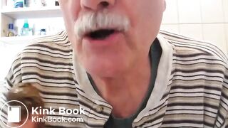 old man eating poop