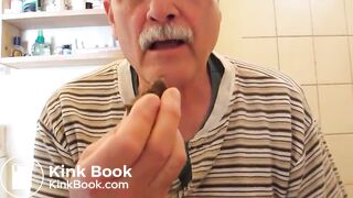 old man eating poop