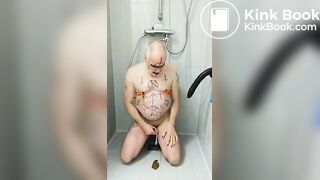 satan slave eats his own shit during enema session