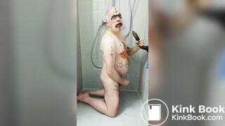 satan slave eats his own shit during enema session