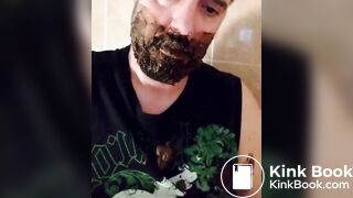 Shit-bearded guy swallows turds and burps
