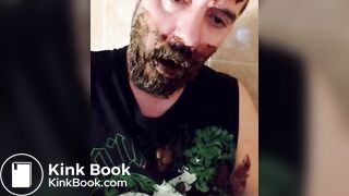 Shit-bearded guy swallows turds and burps