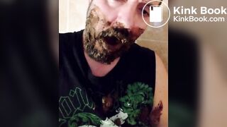 Shit-bearded guy swallows turds and burps