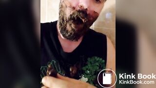 Shit-bearded guy swallows turds and burps
