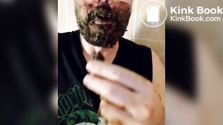 Shit-bearded guy swallows turds and burps