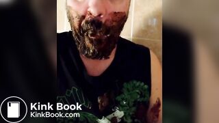 Shit-bearded guy swallows turds and burps
