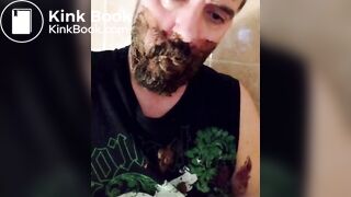Shit-bearded guy swallows turds and burps