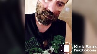 Shit-bearded guy swallows turds and burps