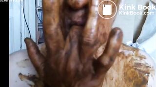 Chubby scat curious babe smears fresh shit all ove