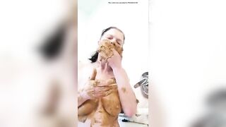 Nasty mature lady smears and gags on her shit