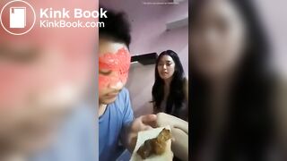 Indonesian hotwife make his cuckold eat shit