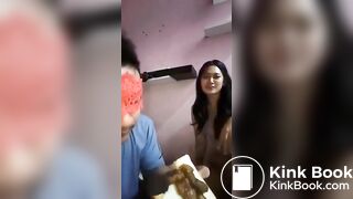 Indonesian hotwife make his cuckold eat shit