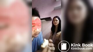 Indonesian hotwife make his cuckold eat shit