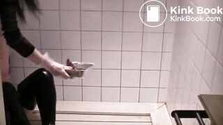 Femdom Shit's In Tray and Feeds her slave