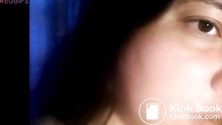 Amateur toilet whore chewing and swallowing a turd