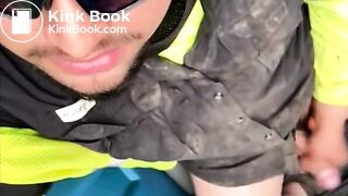 Dirty Sanchez Spits on Cock on PortaPotty at Work