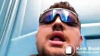 Dirty Sanchez Spits on Cock on PortaPotty at Work