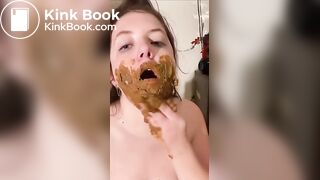 Chubby teen eats shit