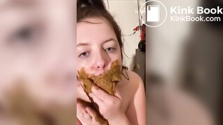 Chubby teen eats shit