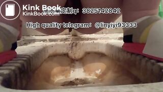 Beautiful girl poops in the toilet