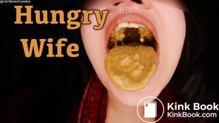 Hungry toilet slut eating her man's shit