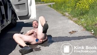 Pisshower and dildo fucking in public