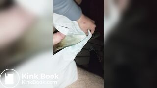 Hairy femboy opens messy diaper and begins to mast