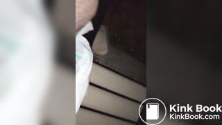 Hairy femboy opens messy diaper and begins to mast