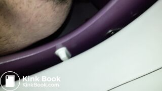 guy shit and piss solid turds in toilet with small cock