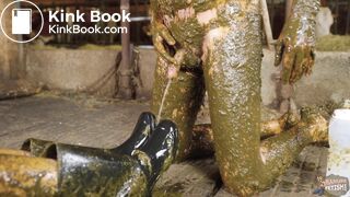 Mistress Marlena Dominating her slave in cowshit